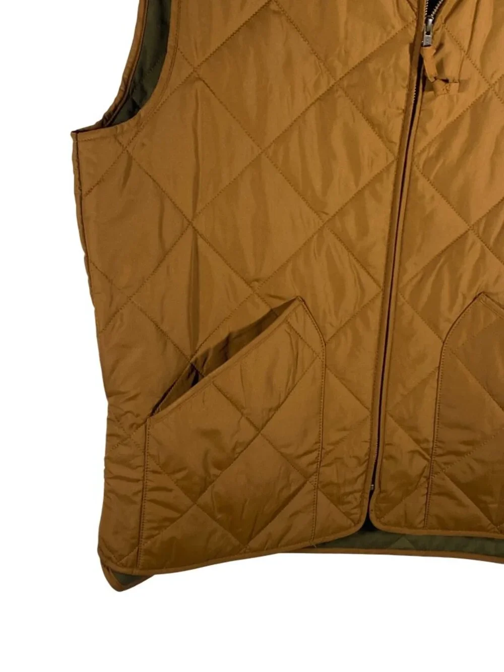J.Crew Mens Quilted Tan walking Vest Zip Front & Pockets Lightweight Outerwear L